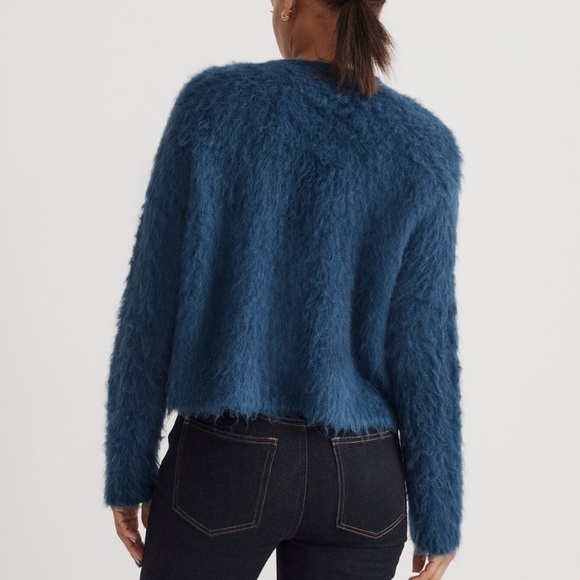 New Madwell Heather Lapis Blue Fuzzy Brushed V-Neck Cardigan Sweater Size L - Picture 3 of 11